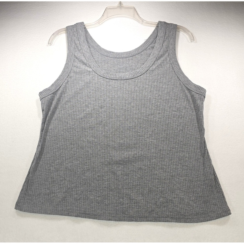 Grey Ribbed Knit Tank Top Scoop Neck Sleeveless Stretch Cami XXL M8M293